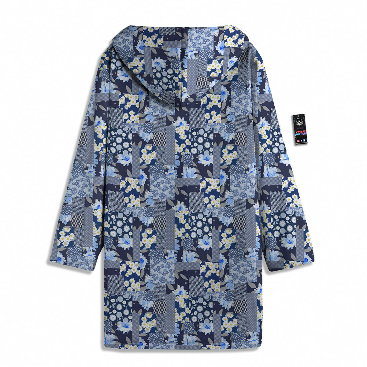Patchwork Blue Floral Print Pattern Men's Windbreaker Jacket-grizzshop