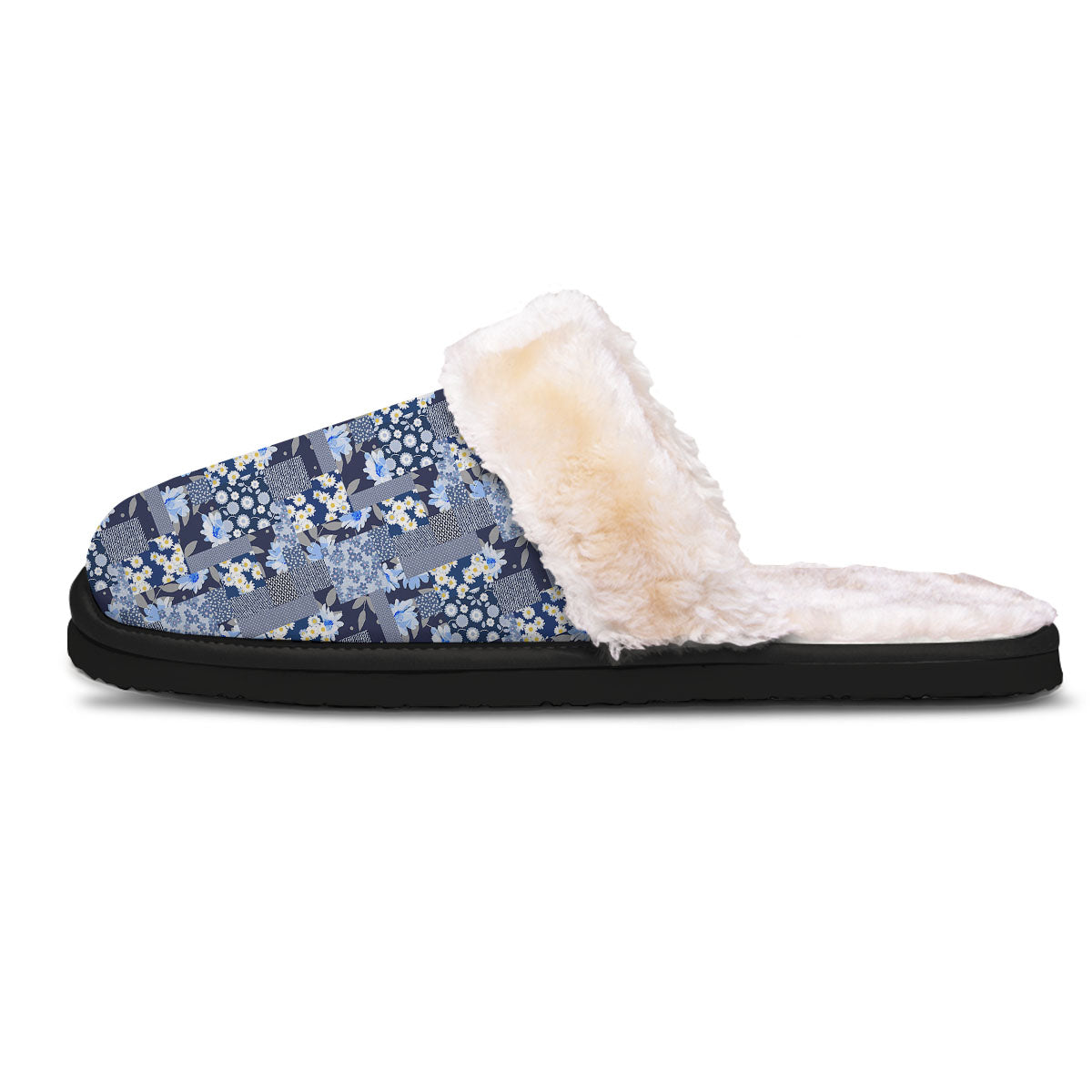 Patchwork Blue Floral Print Pattern Slippers-grizzshop