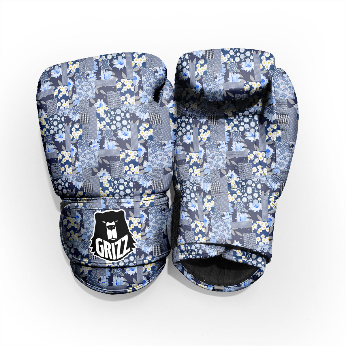 Patchwork Blue Floral Print Pattern Pro Boxing Glove