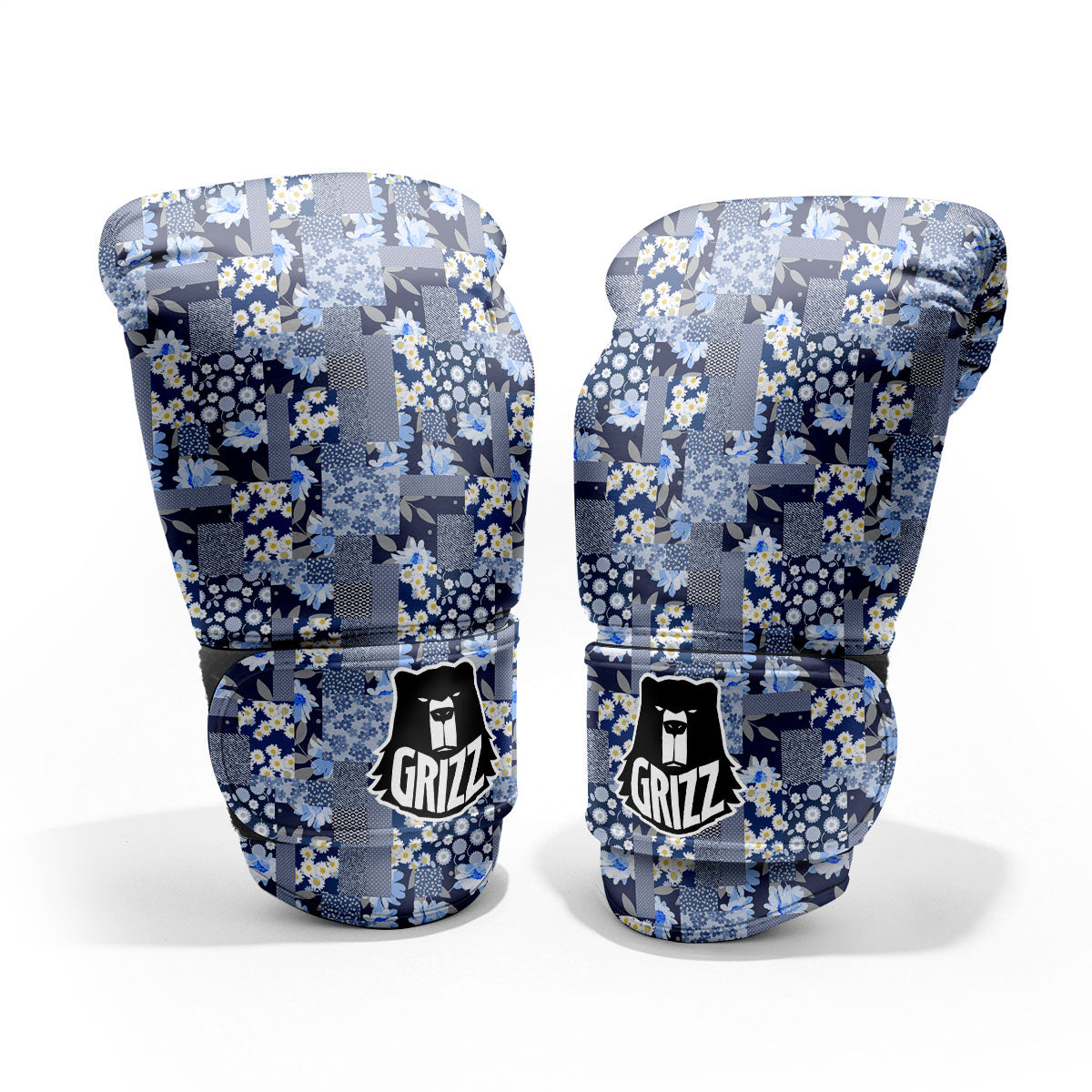 Patchwork Blue Floral Print Pattern Pro Boxing Glove