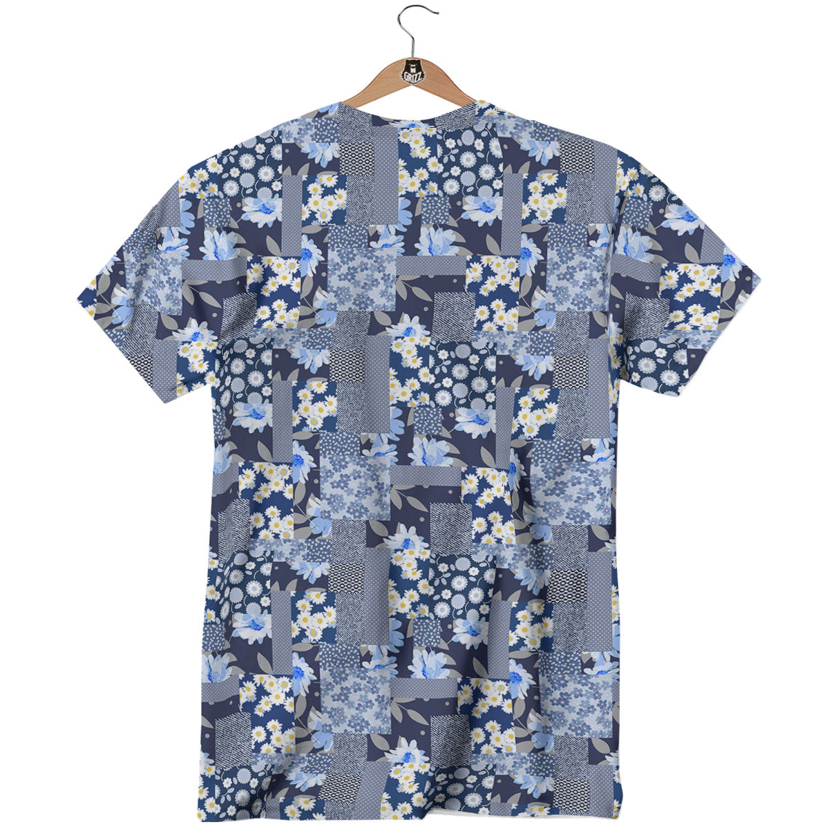 Patchwork Blue Floral Print Pattern T-Shirt-grizzshop