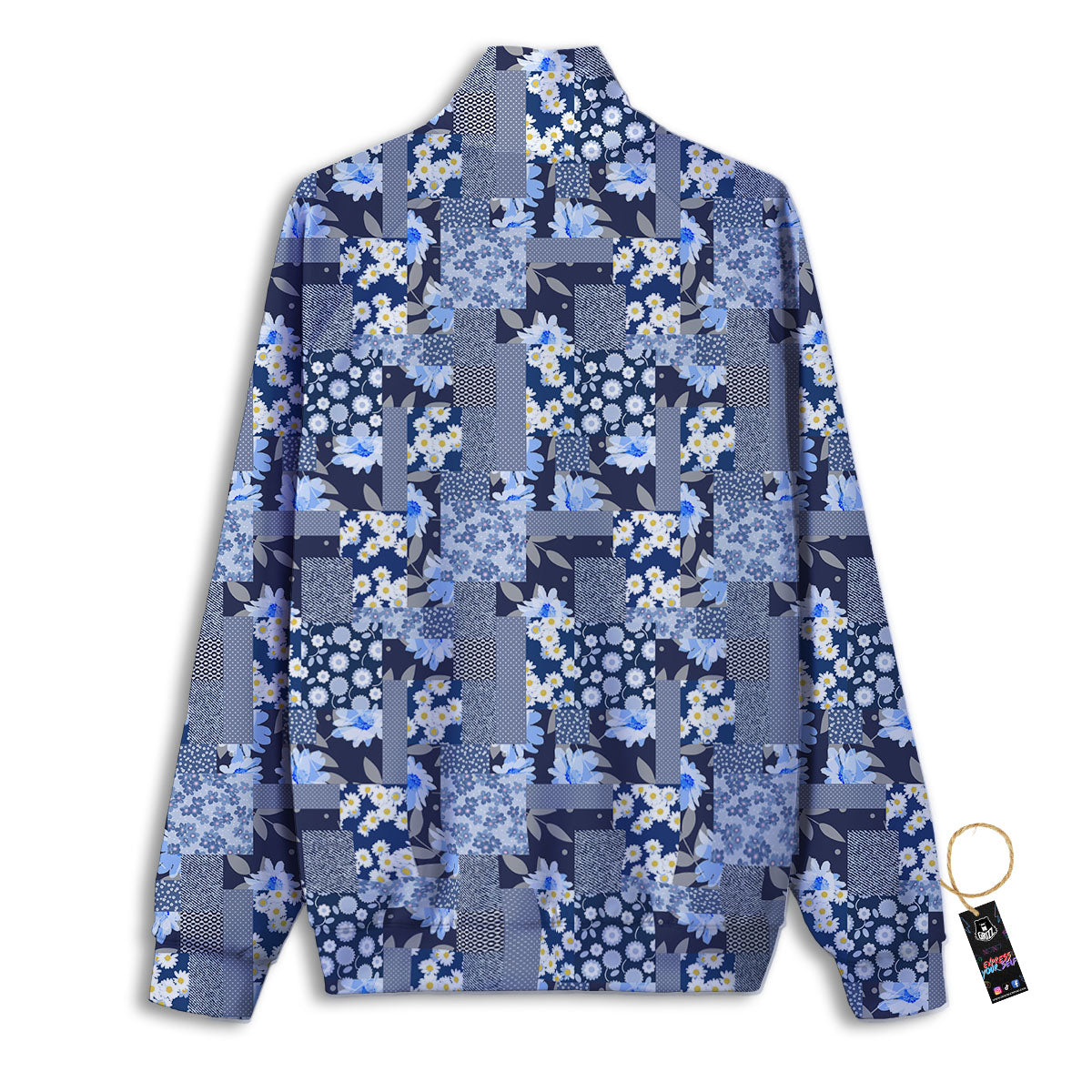 Patchwork Blue Floral Print Pattern Track Jacket-grizzshop