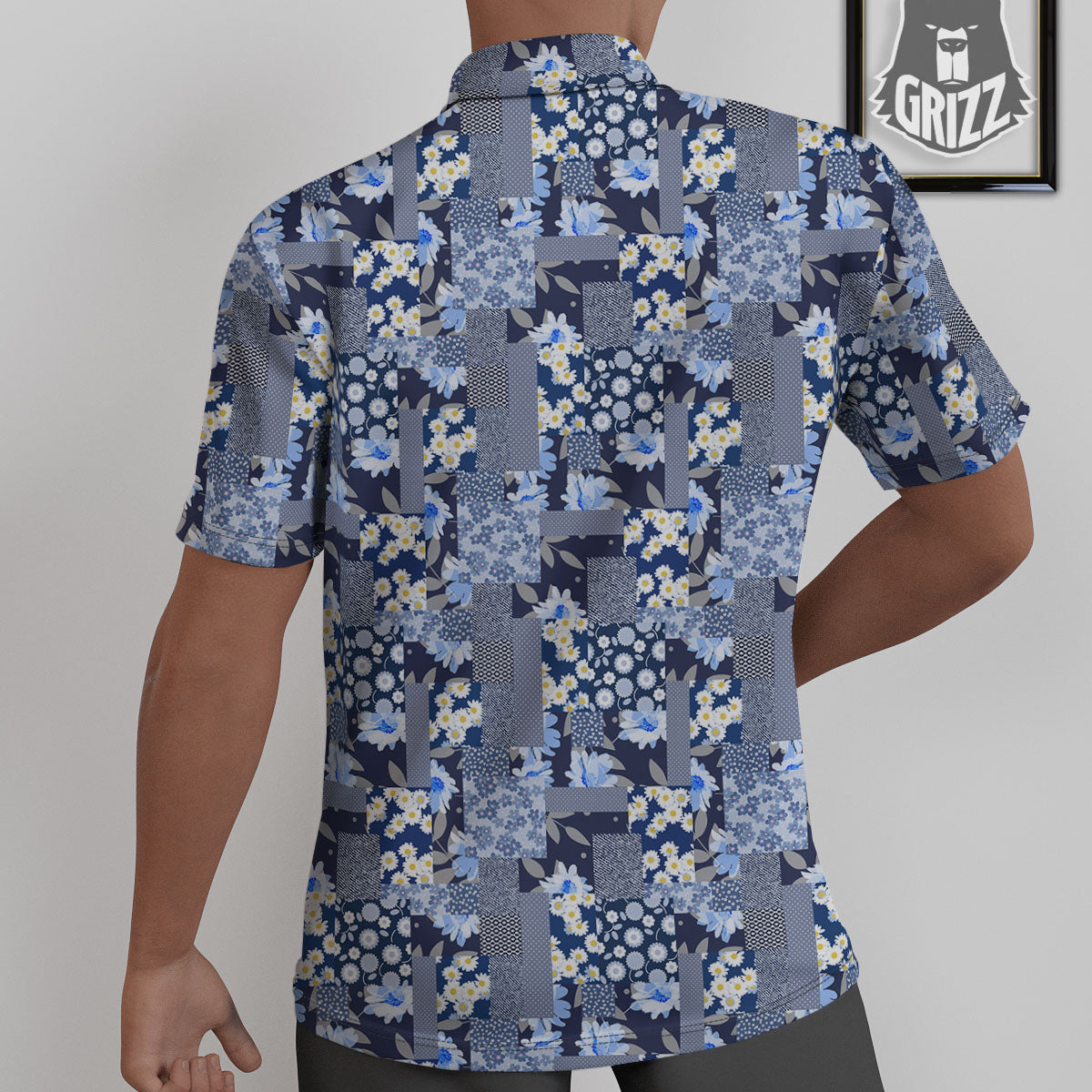 Patchwork Blue Floral Print Pattern Untucked Shirts-grizzshop