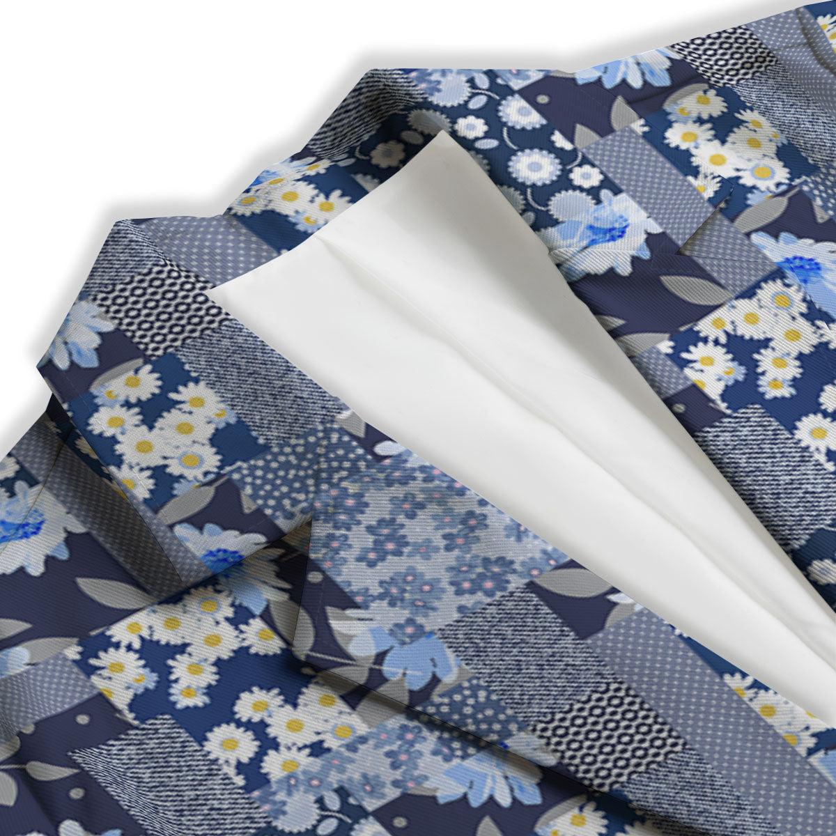 Patchwork Blue Floral Print Pattern Women's Blazer-grizzshop
