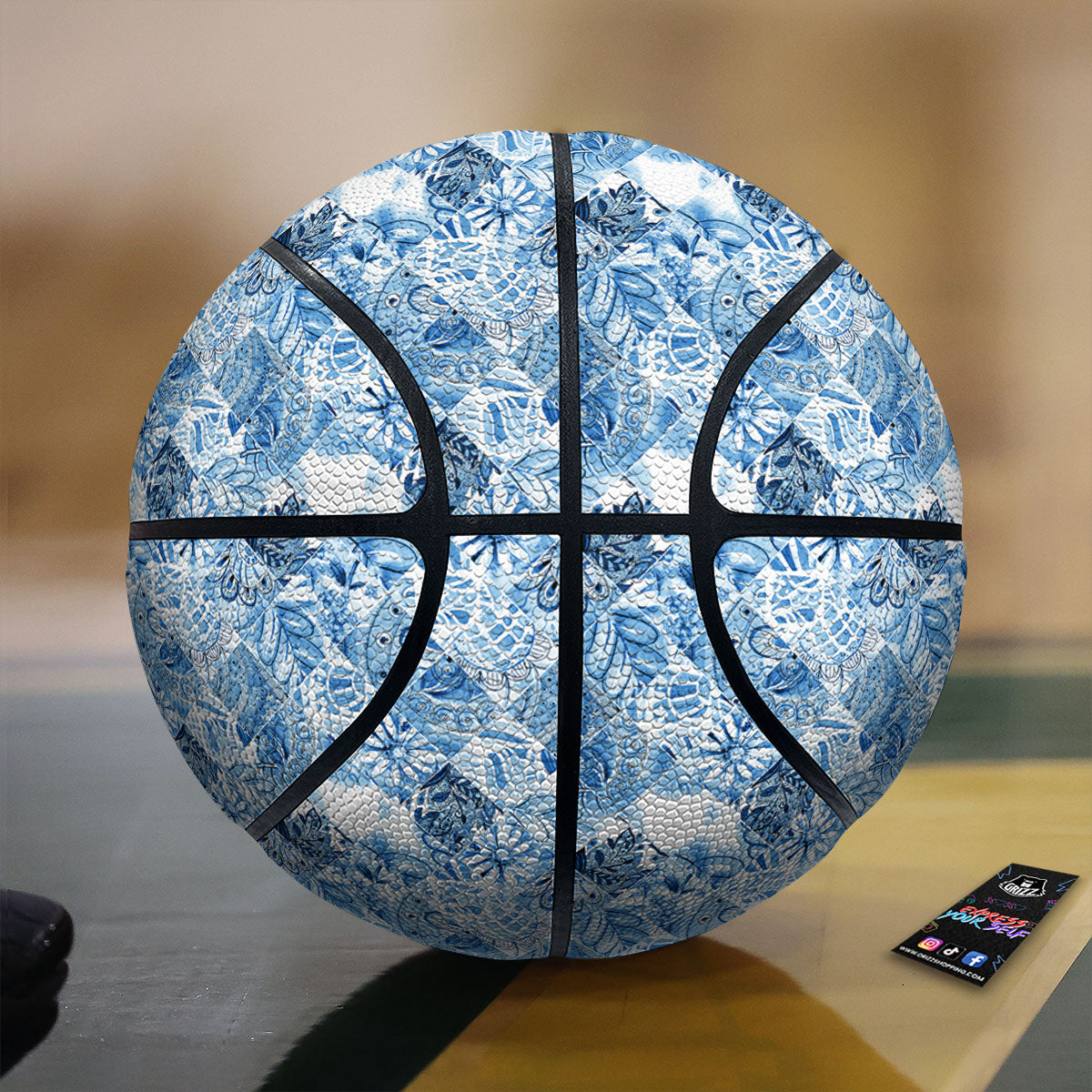 Patchwork Blue Flower Print Pattern Basketball-grizzshop