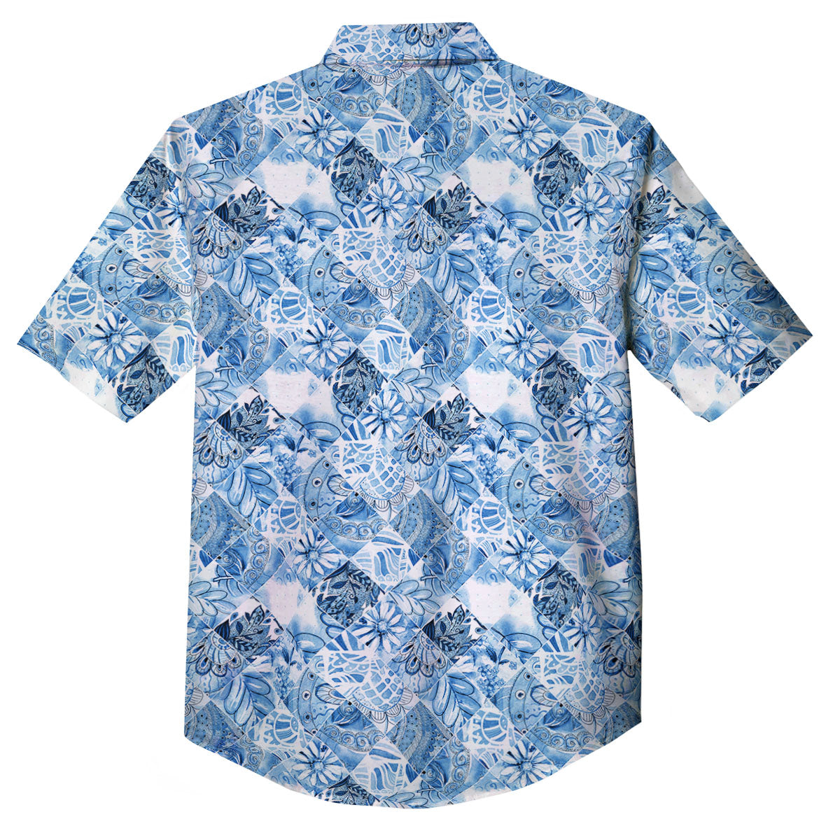 Patchwork Blue Flower Print Pattern Button Up Shirt-grizzshop