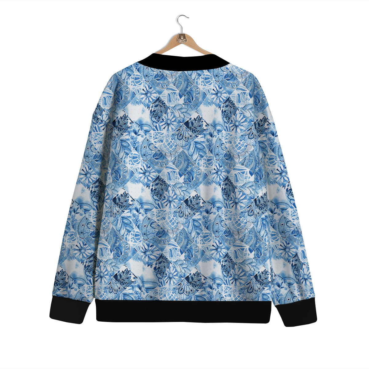 Patchwork Blue Flower Print Pattern Cardigan-grizzshop