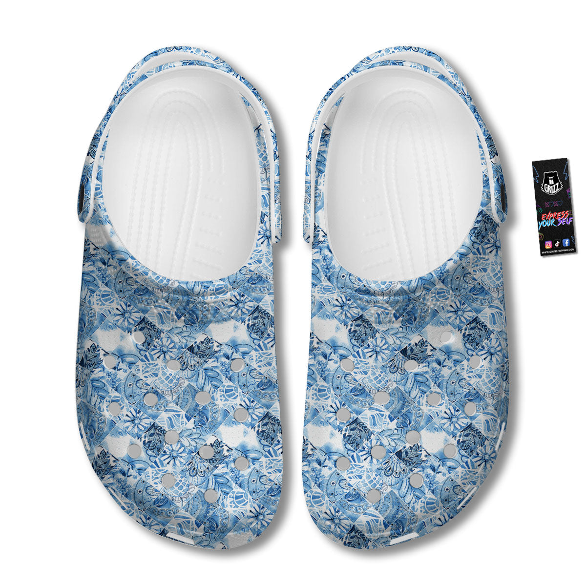 Patchwork Blue Flower Print Pattern Clog-grizzshop