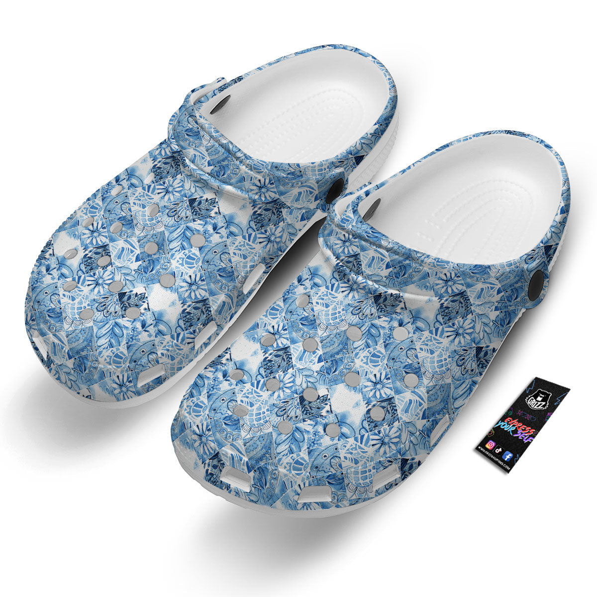 Patchwork Blue Flower Print Pattern Clog-grizzshop
