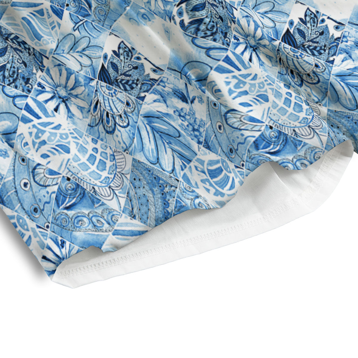 Patchwork Blue Flower Print Pattern Men's Athletic Shorts