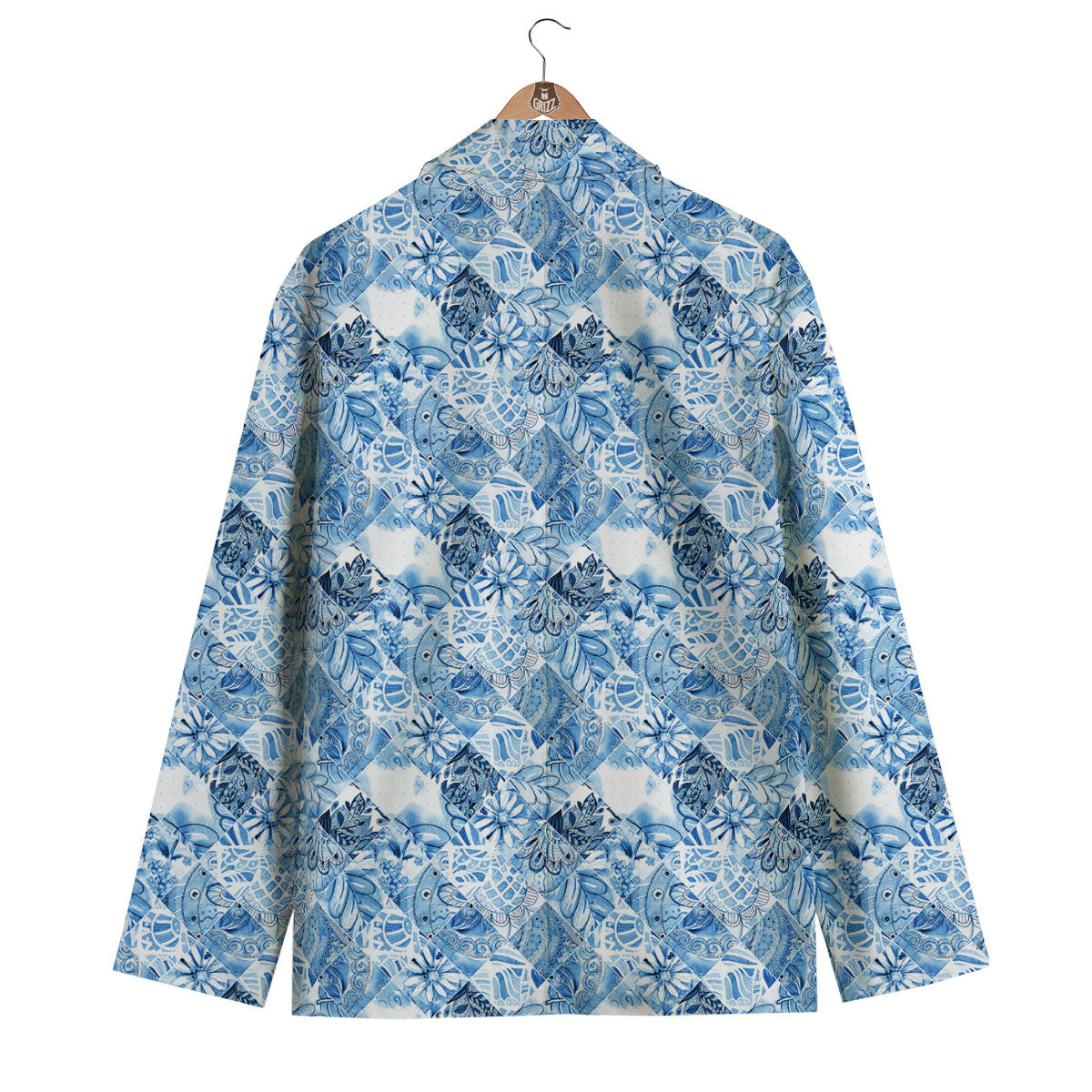 Patchwork Blue Flower Print Pattern Men's Blazer-grizzshop