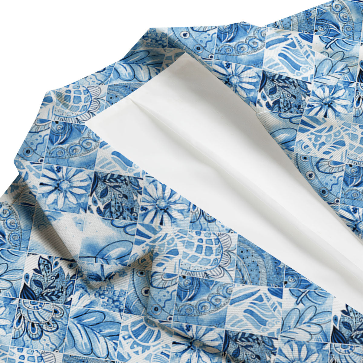 Patchwork Blue Flower Print Pattern Men's Blazer-grizzshop