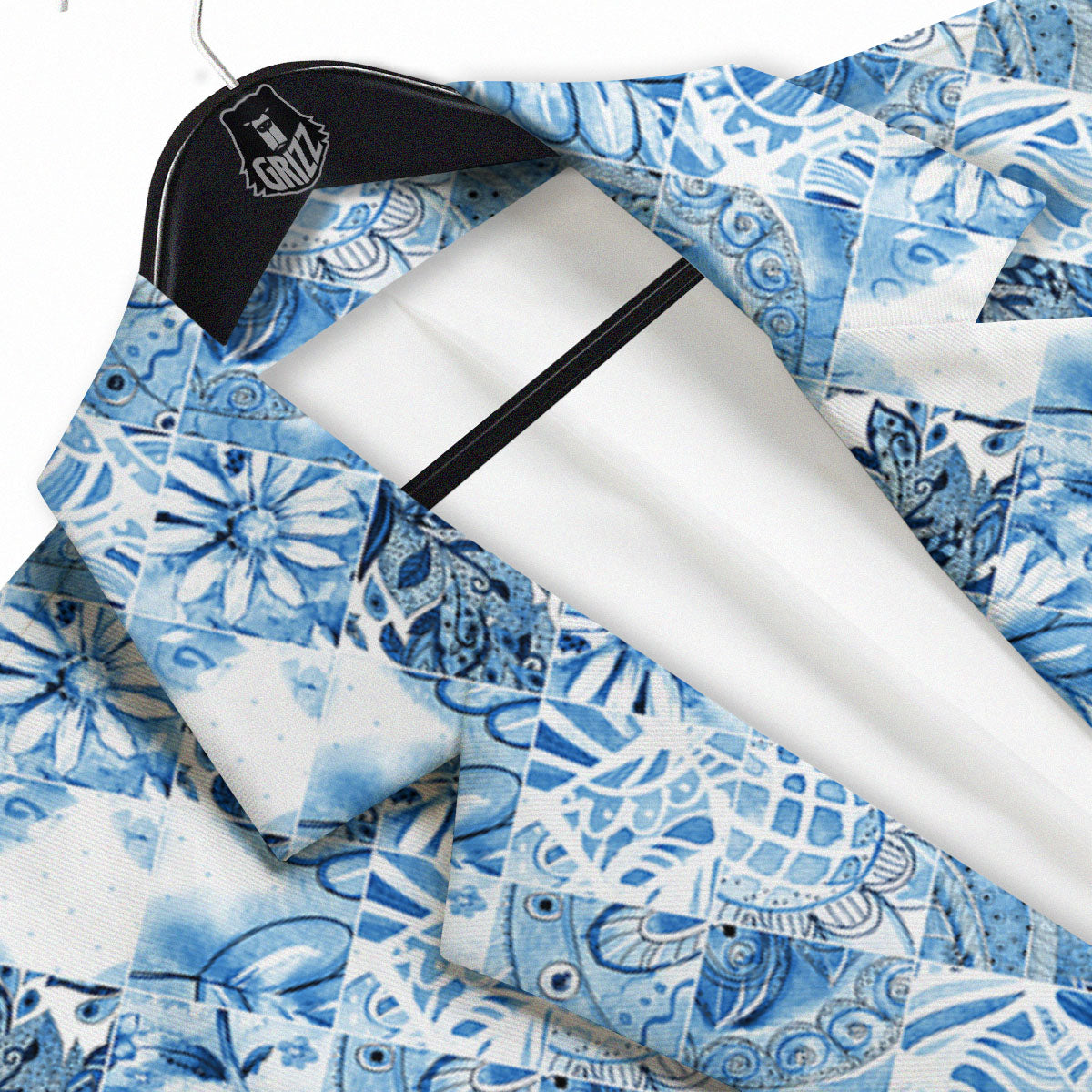 Patchwork Blue Flower Print Pattern Men's Sport Coat-grizzshop
