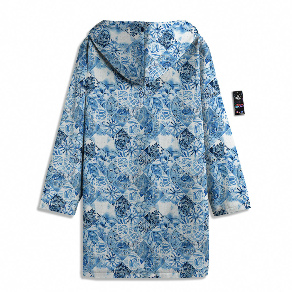 Patchwork Blue Flower Print Pattern Men's Windbreaker Jacket-grizzshop
