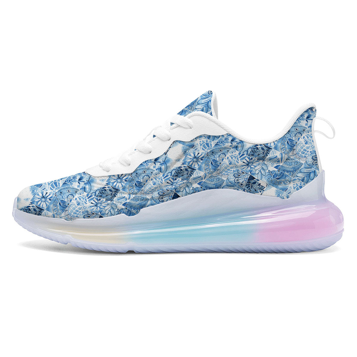 Patchwork Blue Flower Print Pattern Running Sneakers-grizzshop