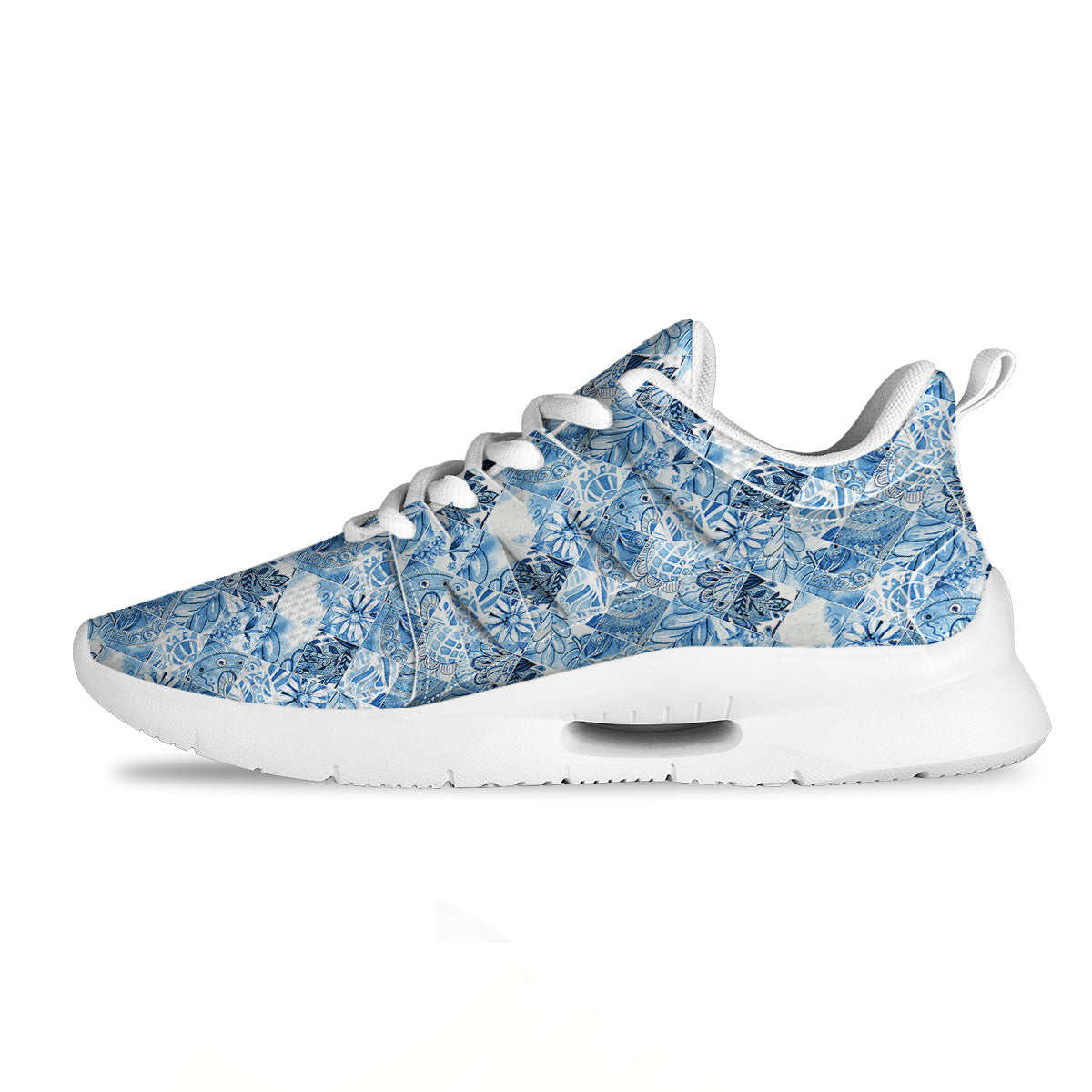 Patchwork Blue Flower Print Pattern Tennis Shoes-grizzshop