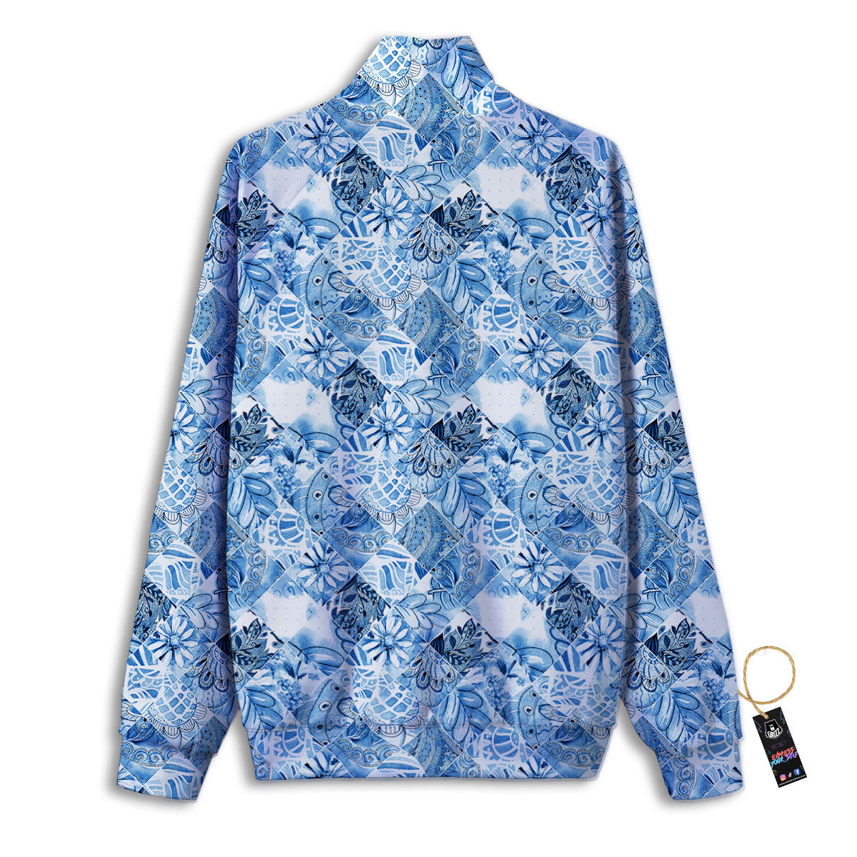 Patchwork Blue Flower Print Pattern Track Jacket-grizzshop