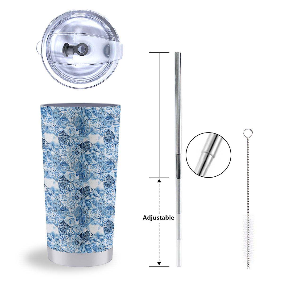 Patchwork Blue Flower Print Pattern Tumbler-grizzshop