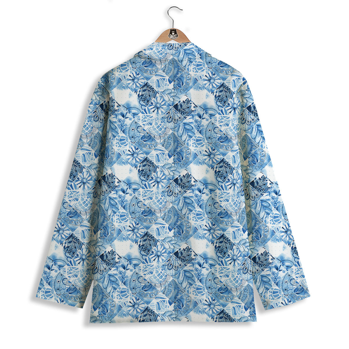 Patchwork Blue Flower Print Pattern Women's Blazer-grizzshop
