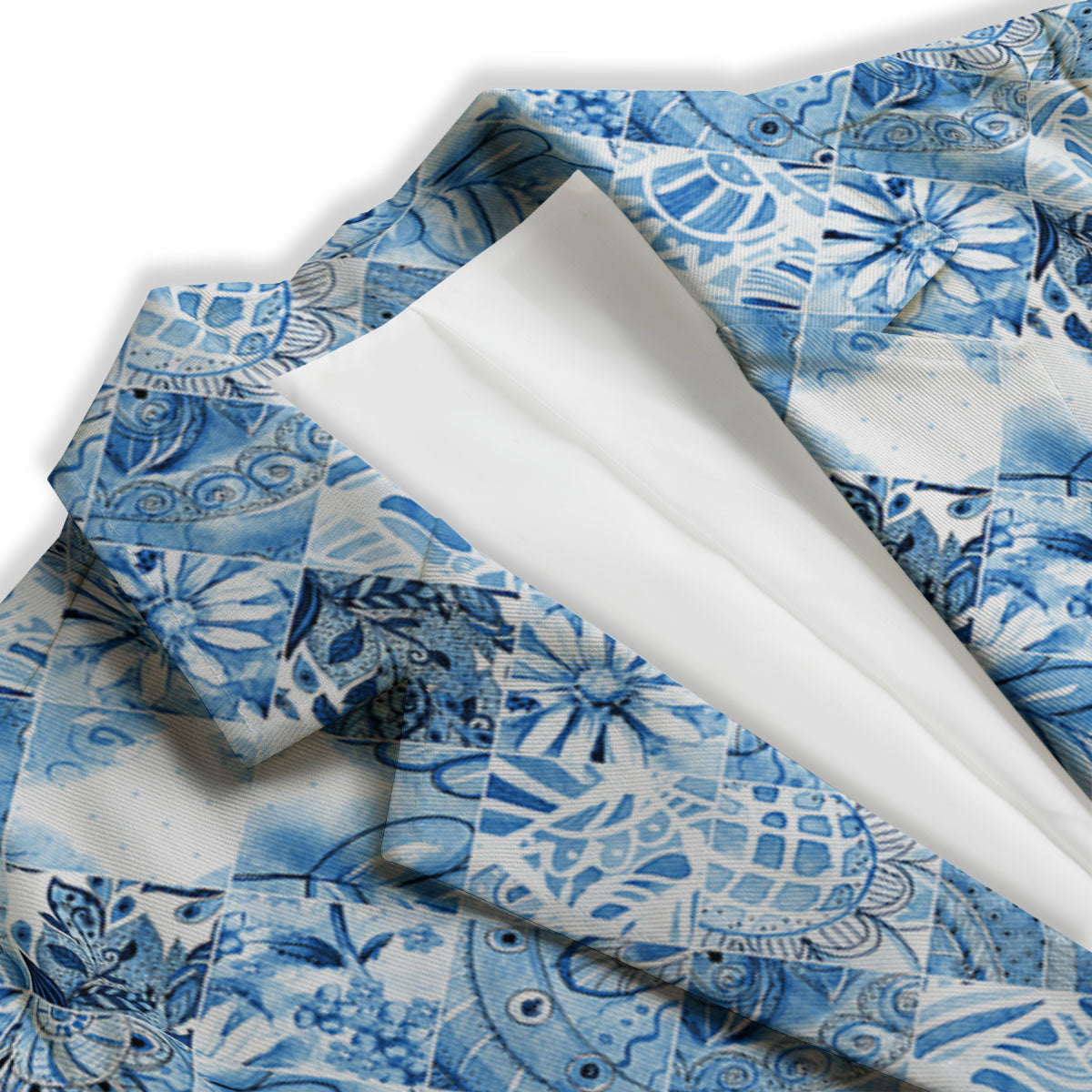 Patchwork Blue Flower Print Pattern Women's Blazer-grizzshop