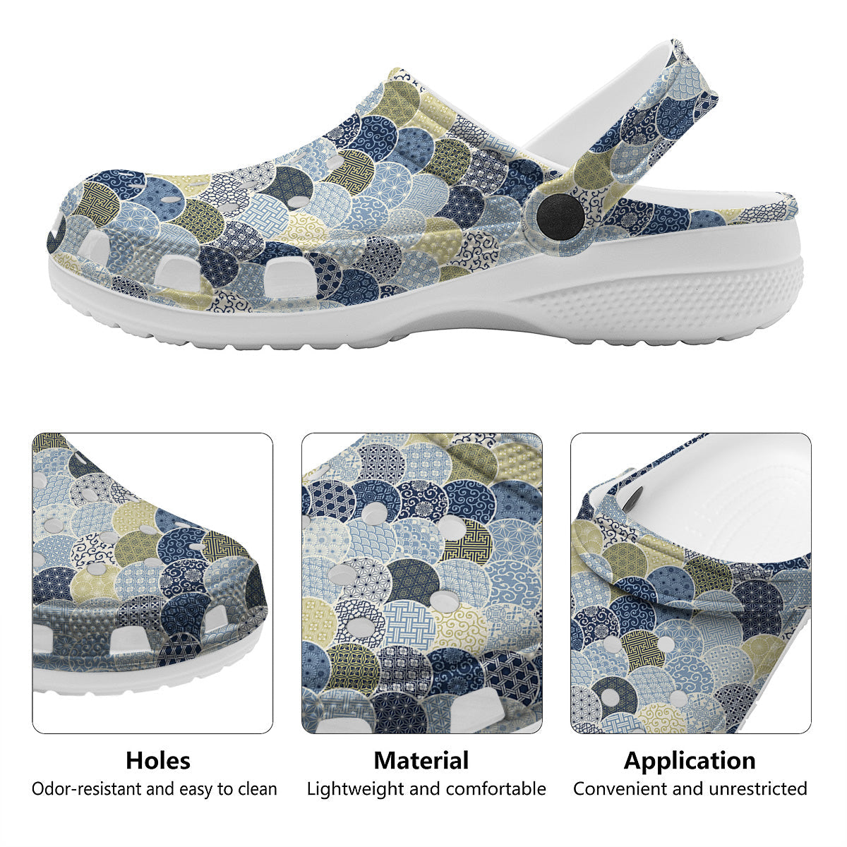 Patchwork Blue Traditional Japanese Print Pattern Clog-grizzshop
