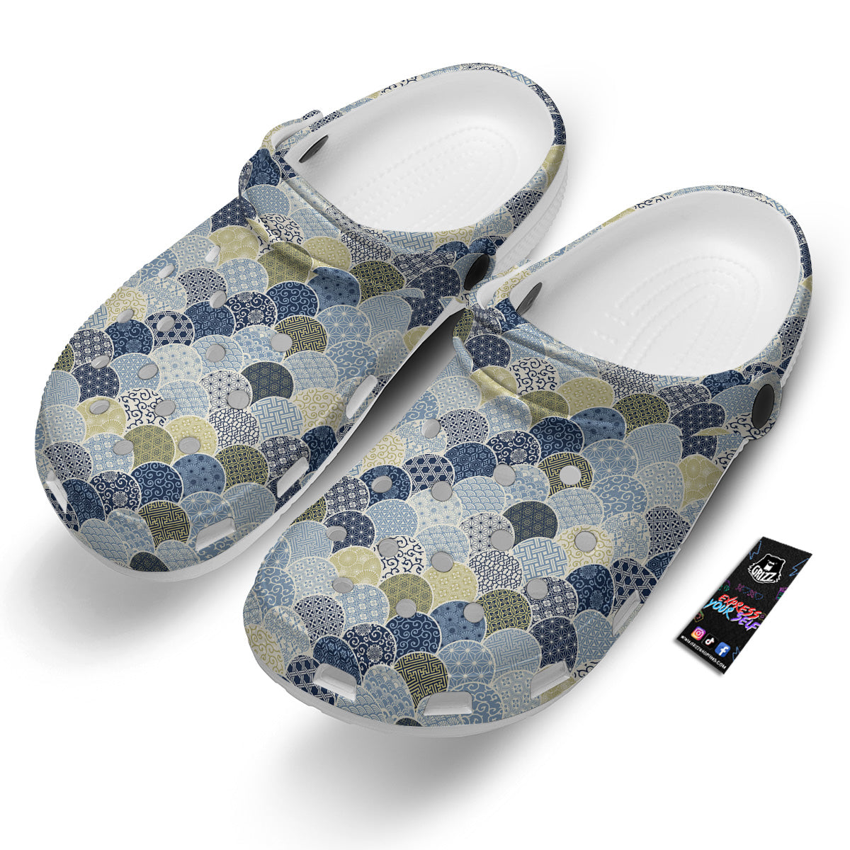 Patchwork Blue Traditional Japanese Print Pattern Clog-grizzshop