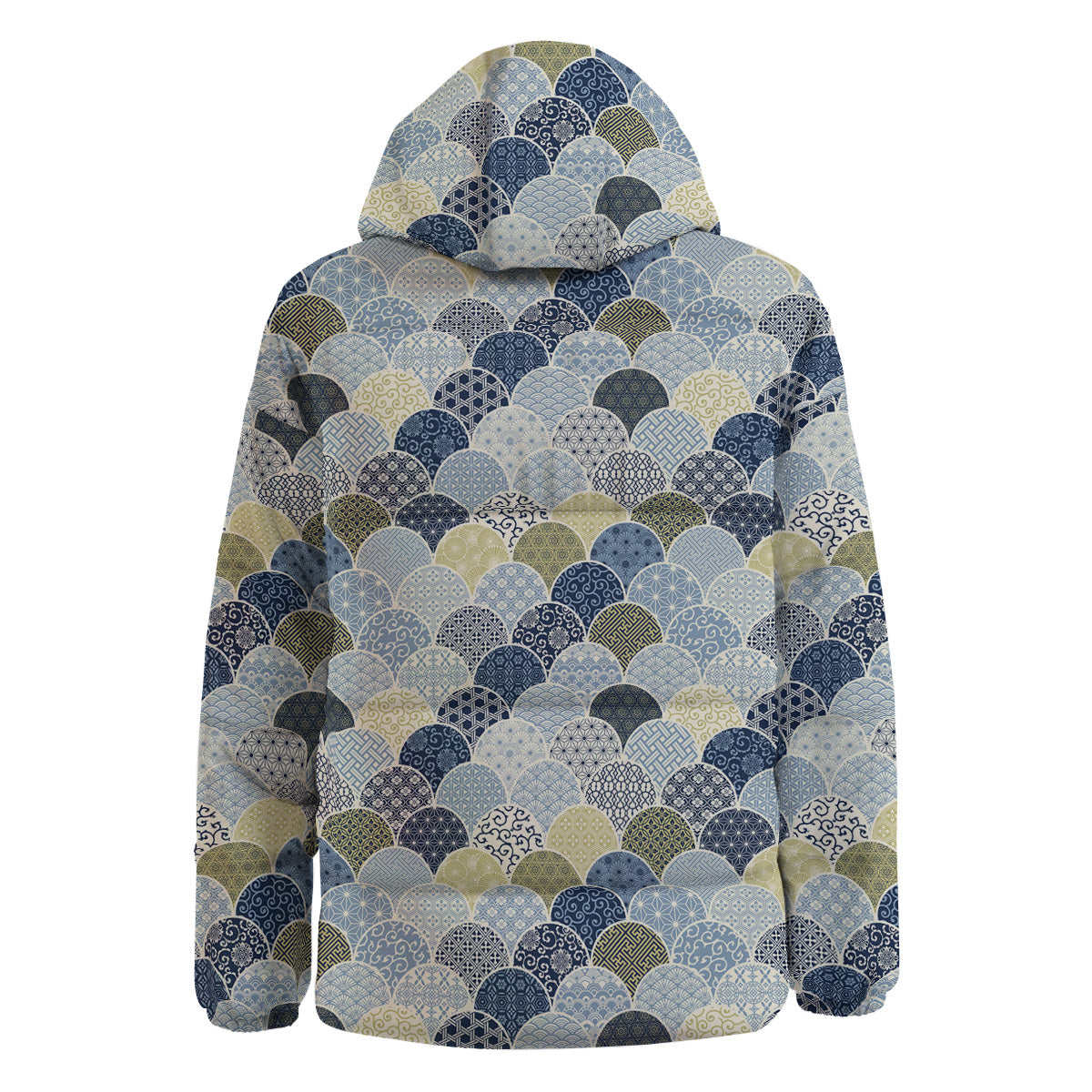 Patchwork Blue Traditional Japanese Print Pattern Down Jacket-grizzshop