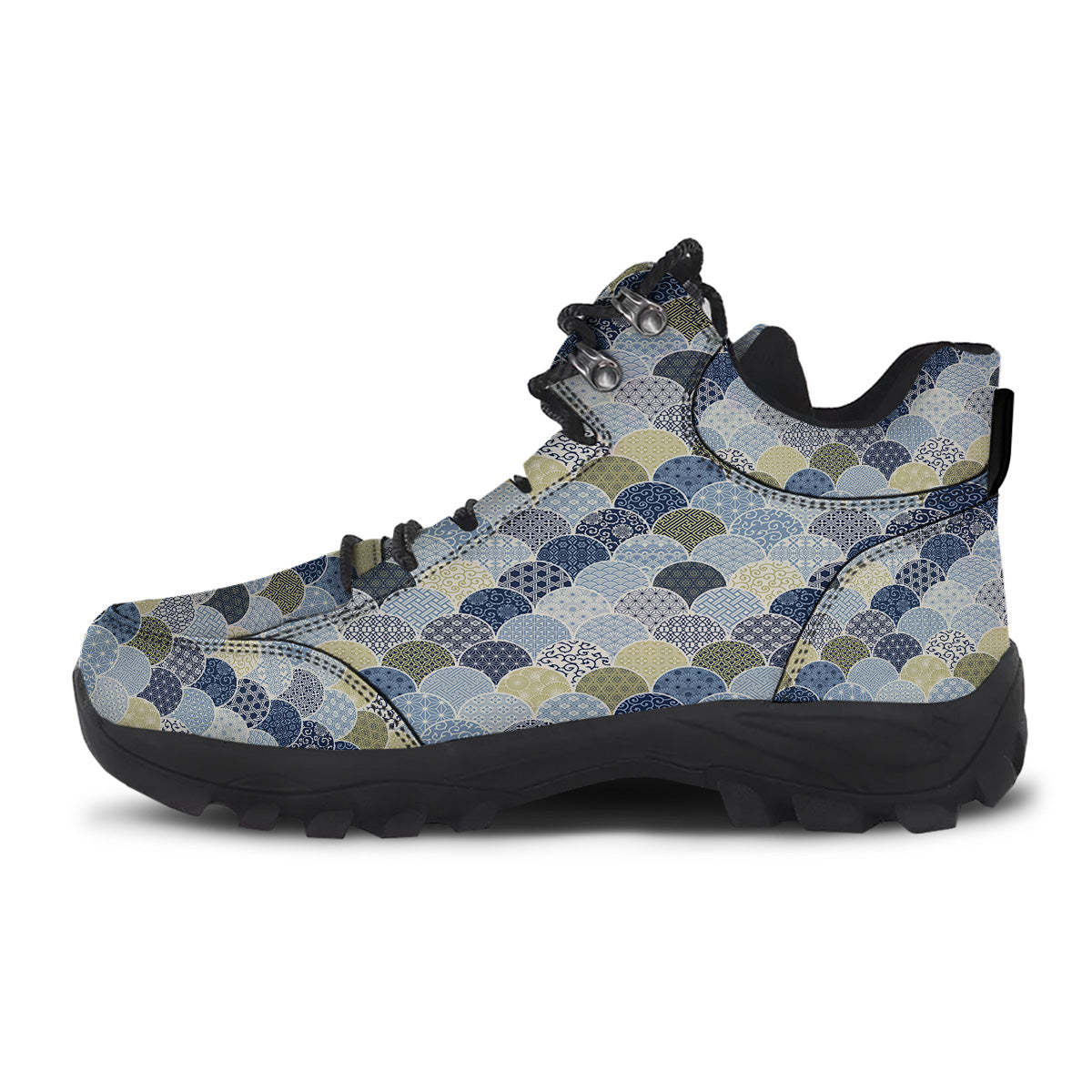 Patchwork Blue Traditional Japanese Print Pattern Hiking Shoes-grizzshop