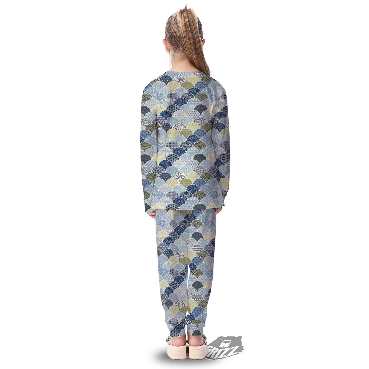 Patchwork Blue Traditional Japanese Print Pattern Kid's Pajamas-grizzshop