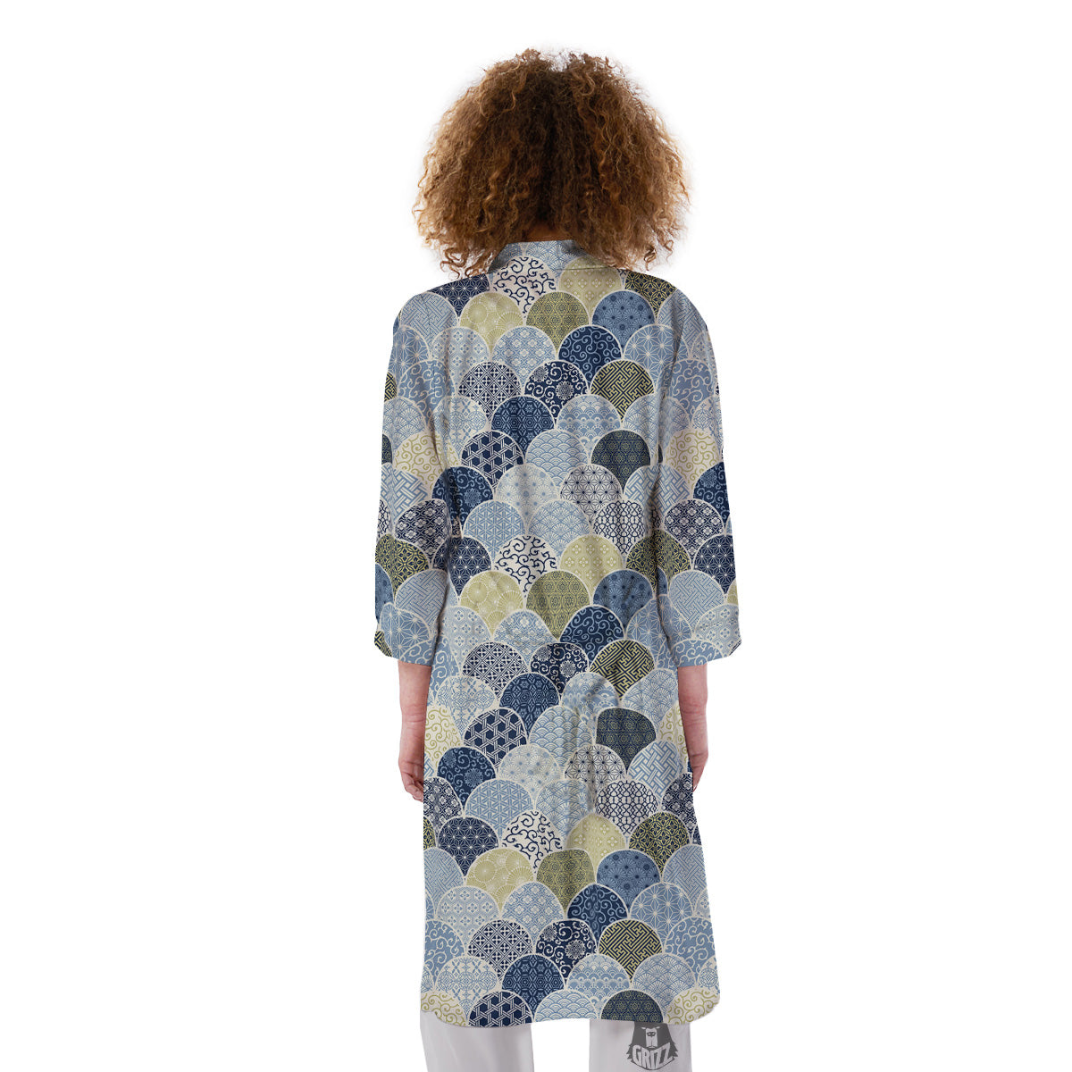 Patchwork Blue Traditional Japanese Print Pattern Kimono-grizzshop