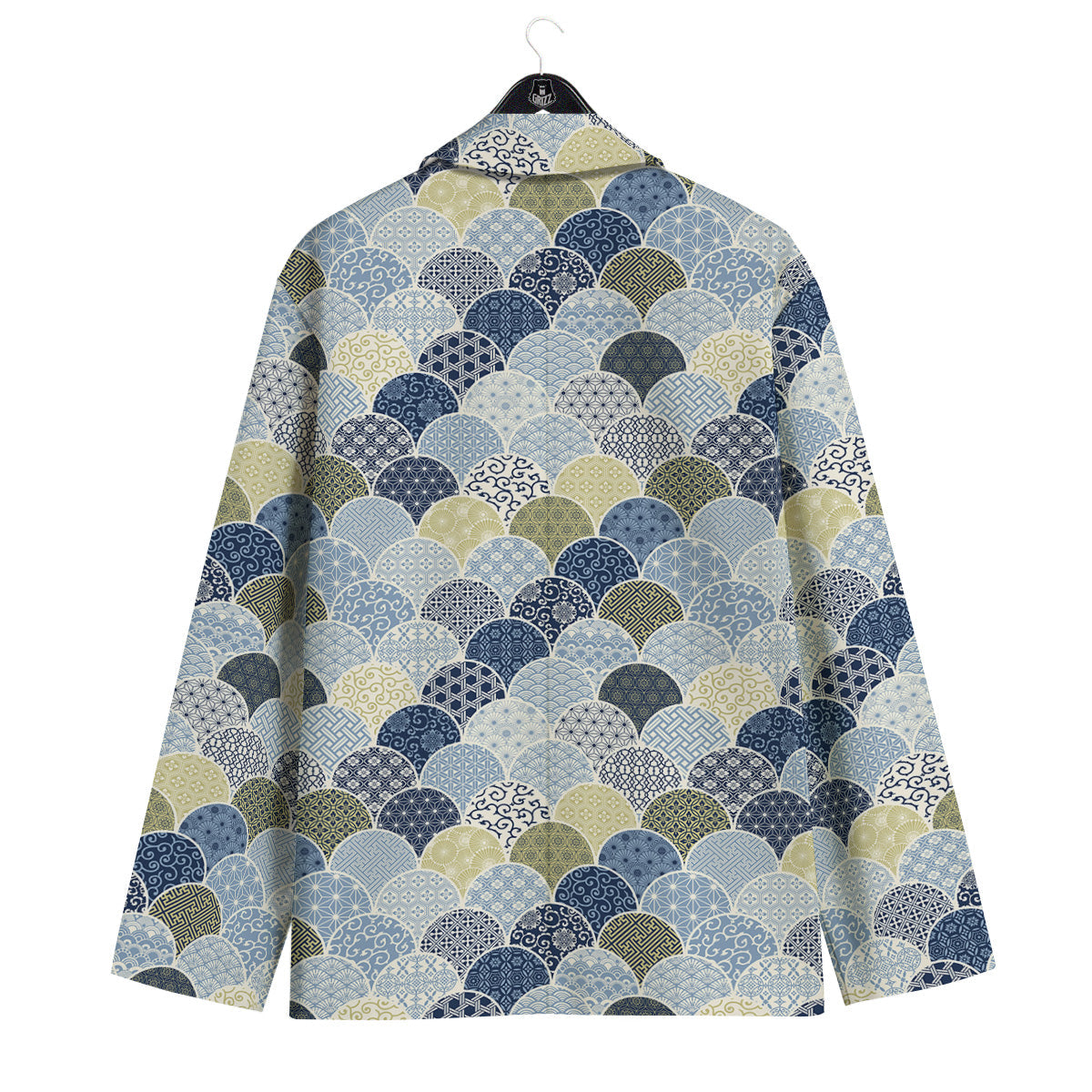 Patchwork Blue Traditional Japanese Print Pattern Men's Sport Coat-grizzshop