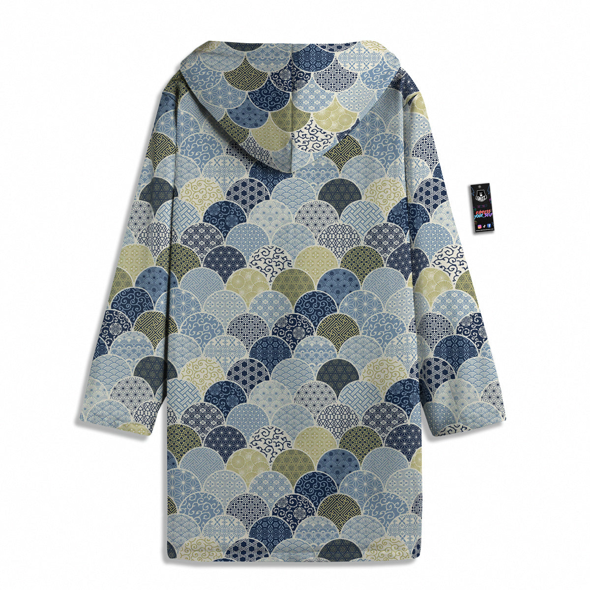 Patchwork Blue Traditional Japanese Print Pattern Men's Windbreaker Jacket-grizzshop