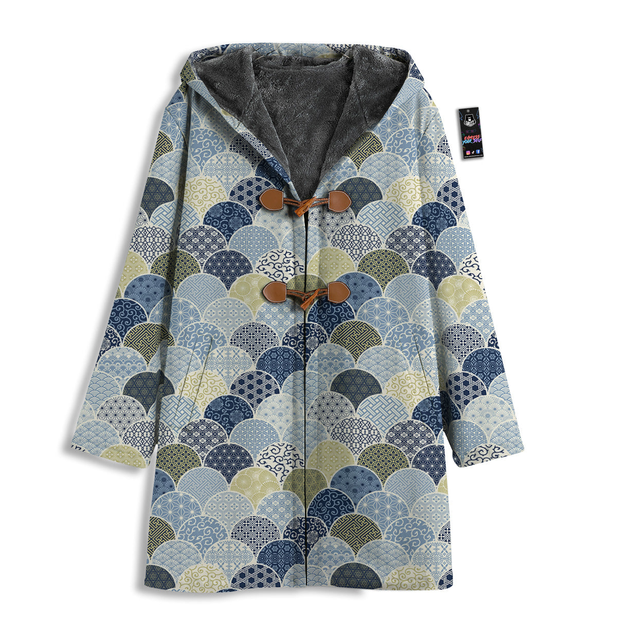 Patchwork Blue Traditional Japanese Print Pattern Men's Windbreaker Jacket-grizzshop