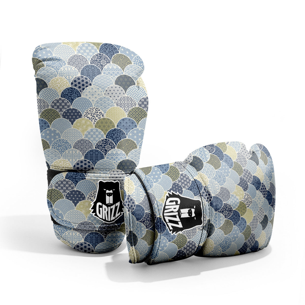 Patchwork Blue Traditional Japanese Print Pattern Pro Boxing Glove