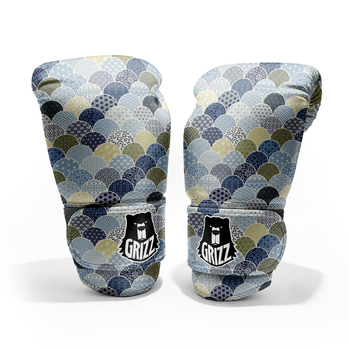 Patchwork Blue Traditional Japanese Print Pattern Pro Boxing Glove