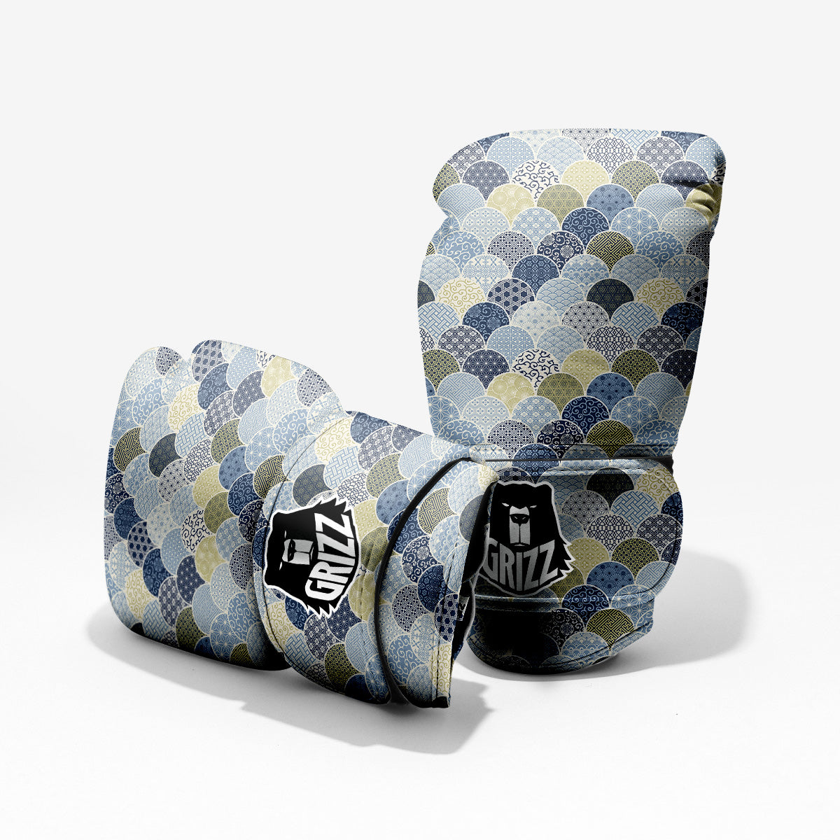 Patchwork Blue Traditional Japanese Print Pattern Pro Boxing Glove