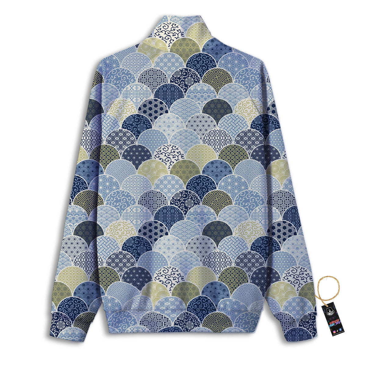 Patchwork Blue Traditional Japanese Print Pattern Track Jacket-grizzshop
