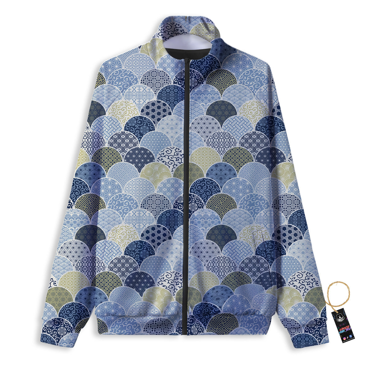 Patchwork Blue Traditional Japanese Print Pattern Track Jacket-grizzshop