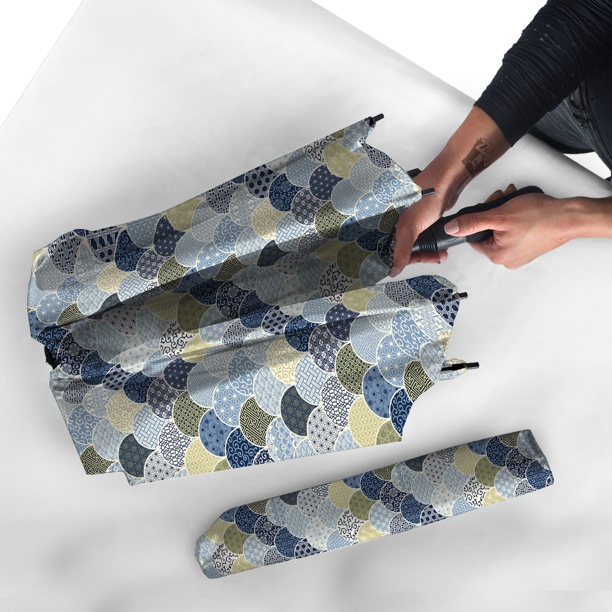 Patchwork Blue Traditional Japanese Print Pattern Umbrella-grizzshop