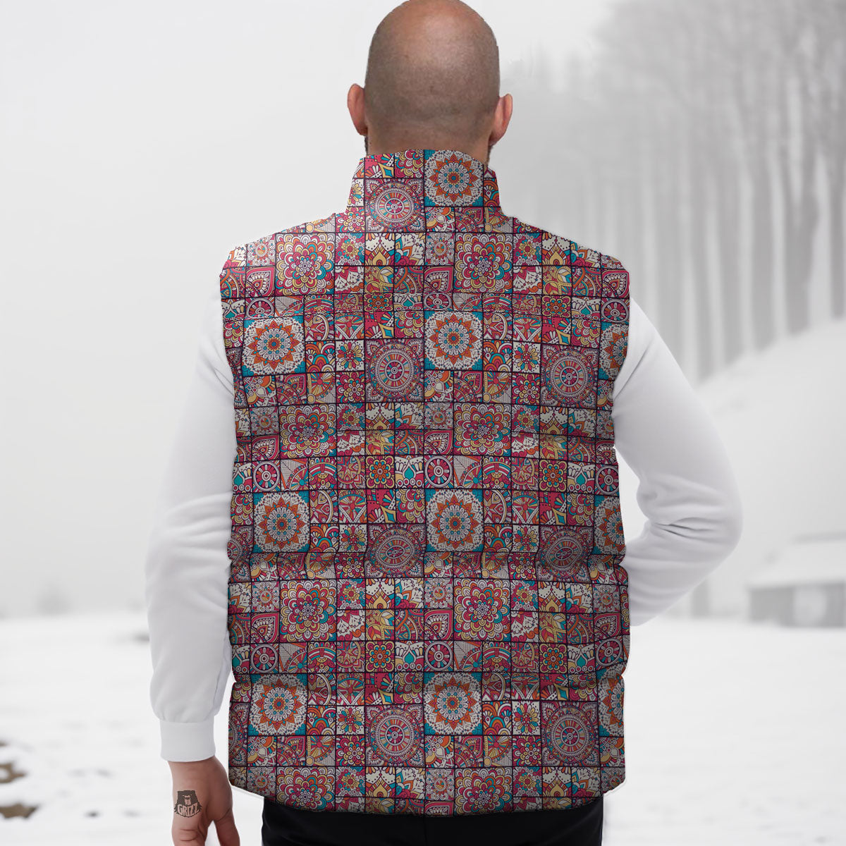 Patchwork Bohemian Print Pattern Down Vest