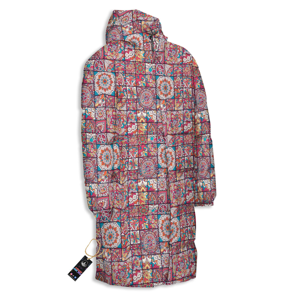 Patchwork Bohemian Print Pattern Long Down Jacket-grizzshop