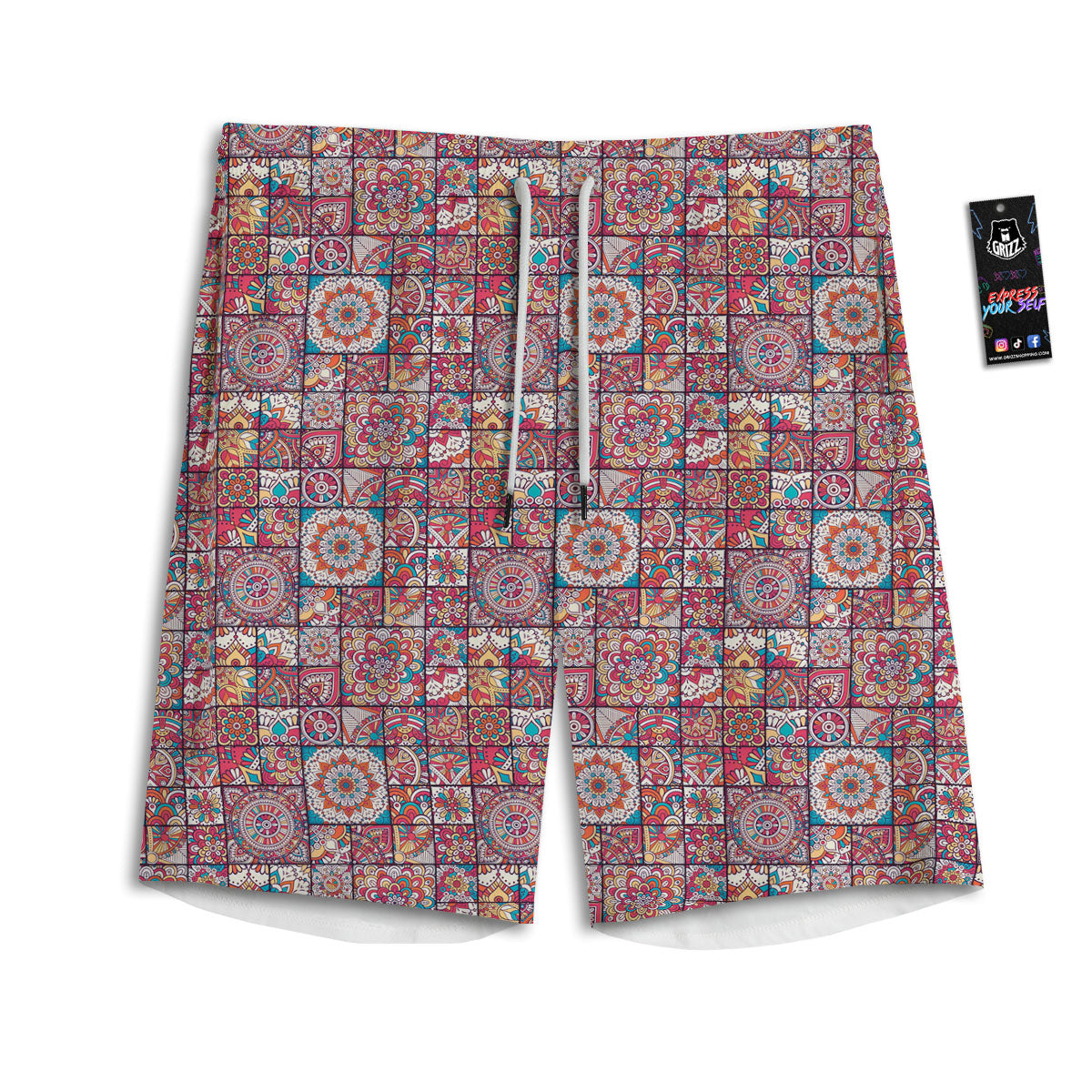 Patchwork Bohemian Print Pattern Men's Athletic Shorts
