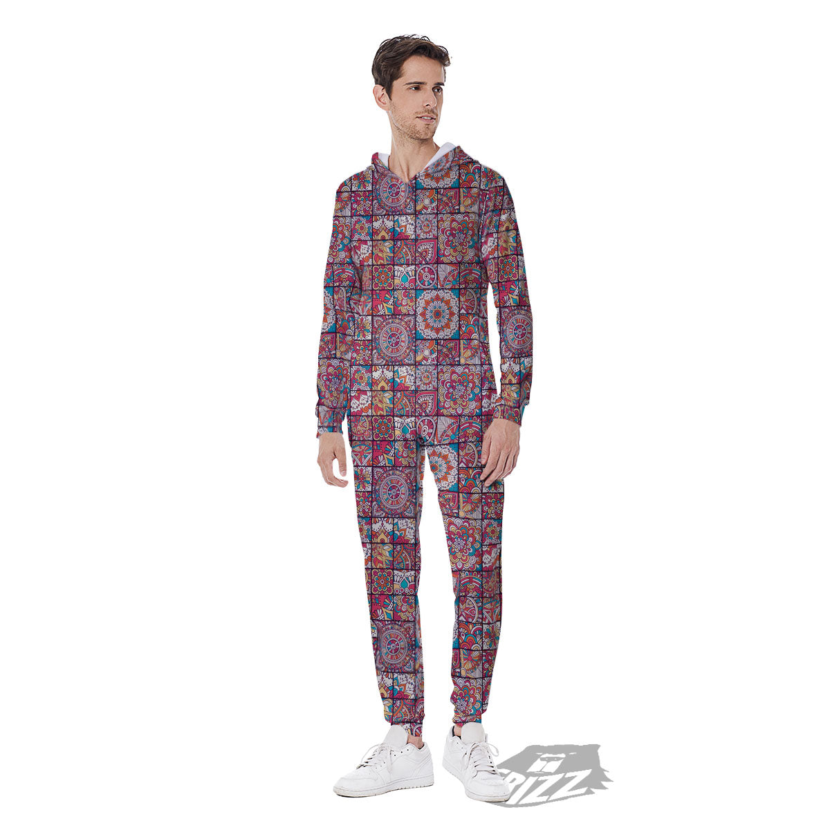 Patchwork Bohemian Print Pattern Men's Jumpsuit-grizzshop