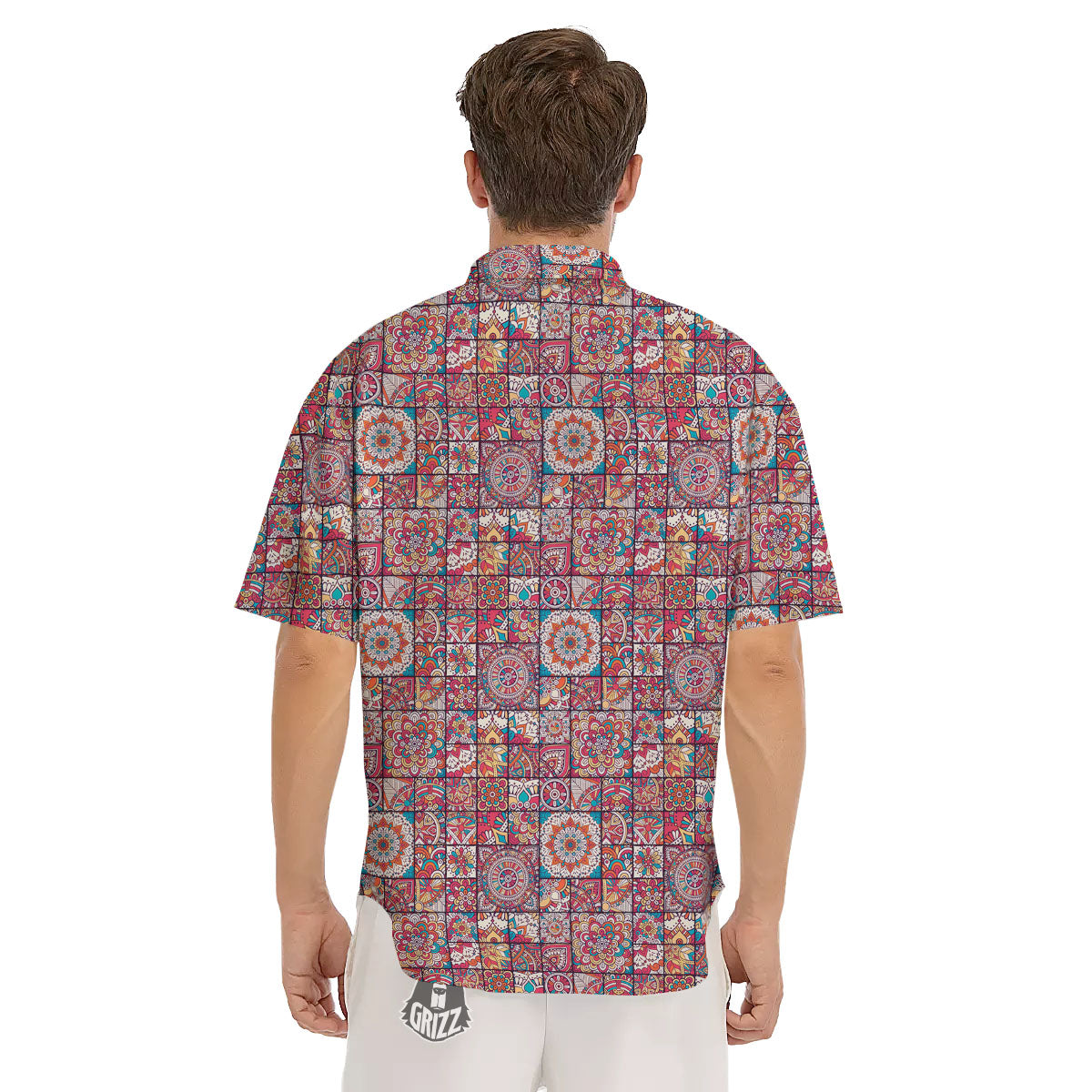 Patchwork Bohemian Print Pattern Men's Short Sleeve Shirts-grizzshop