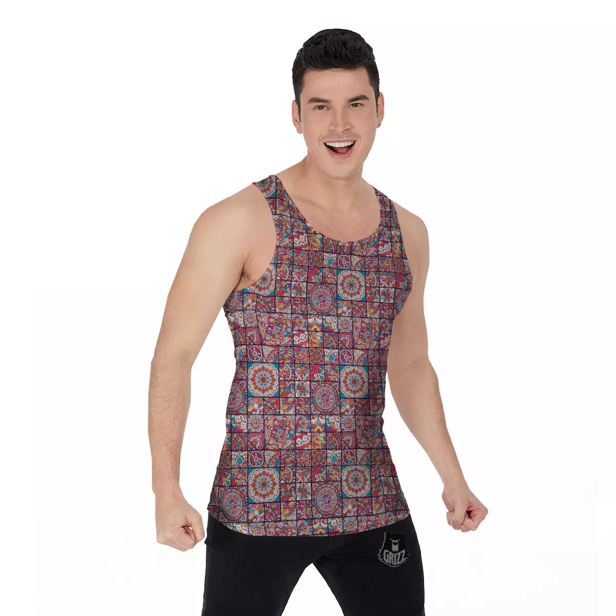 Patchwork Bohemian Print Pattern Men's Tank Top-grizzshop