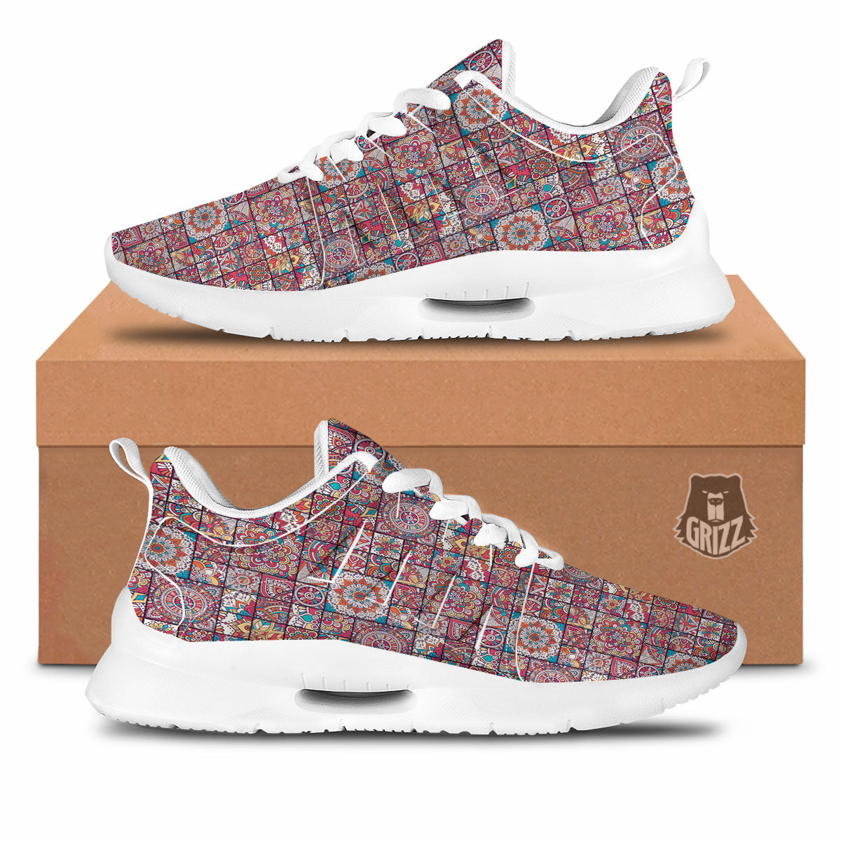 Patchwork Bohemian Print Pattern Tennis Shoes-grizzshop