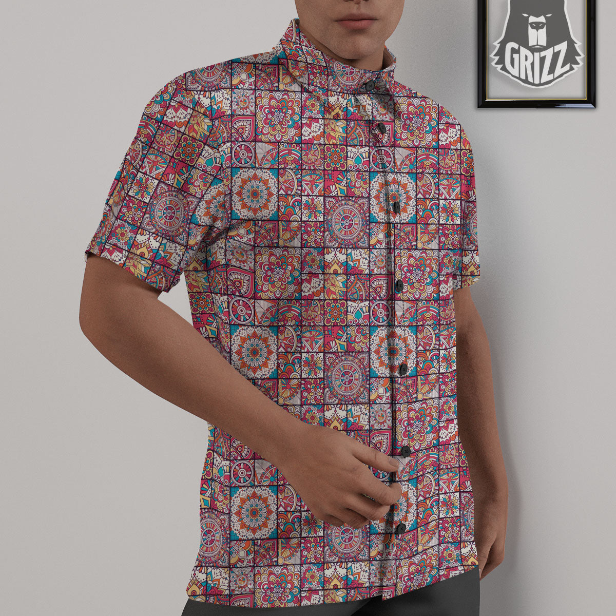 Patchwork Bohemian Print Pattern Untucked Shirts-grizzshop