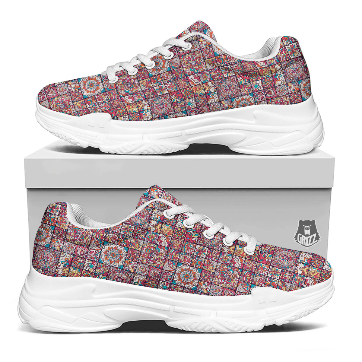 Patchwork Bohemian Print Pattern White Chunky Shoes-grizzshop