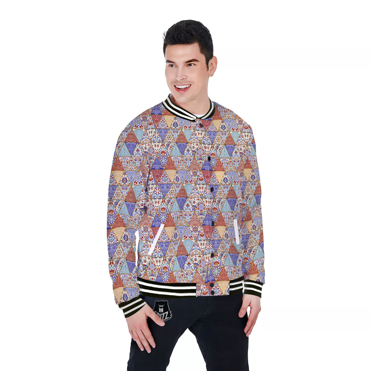 Patchwork Boho Mandala Print Pattern Baseball Jacket-grizzshop