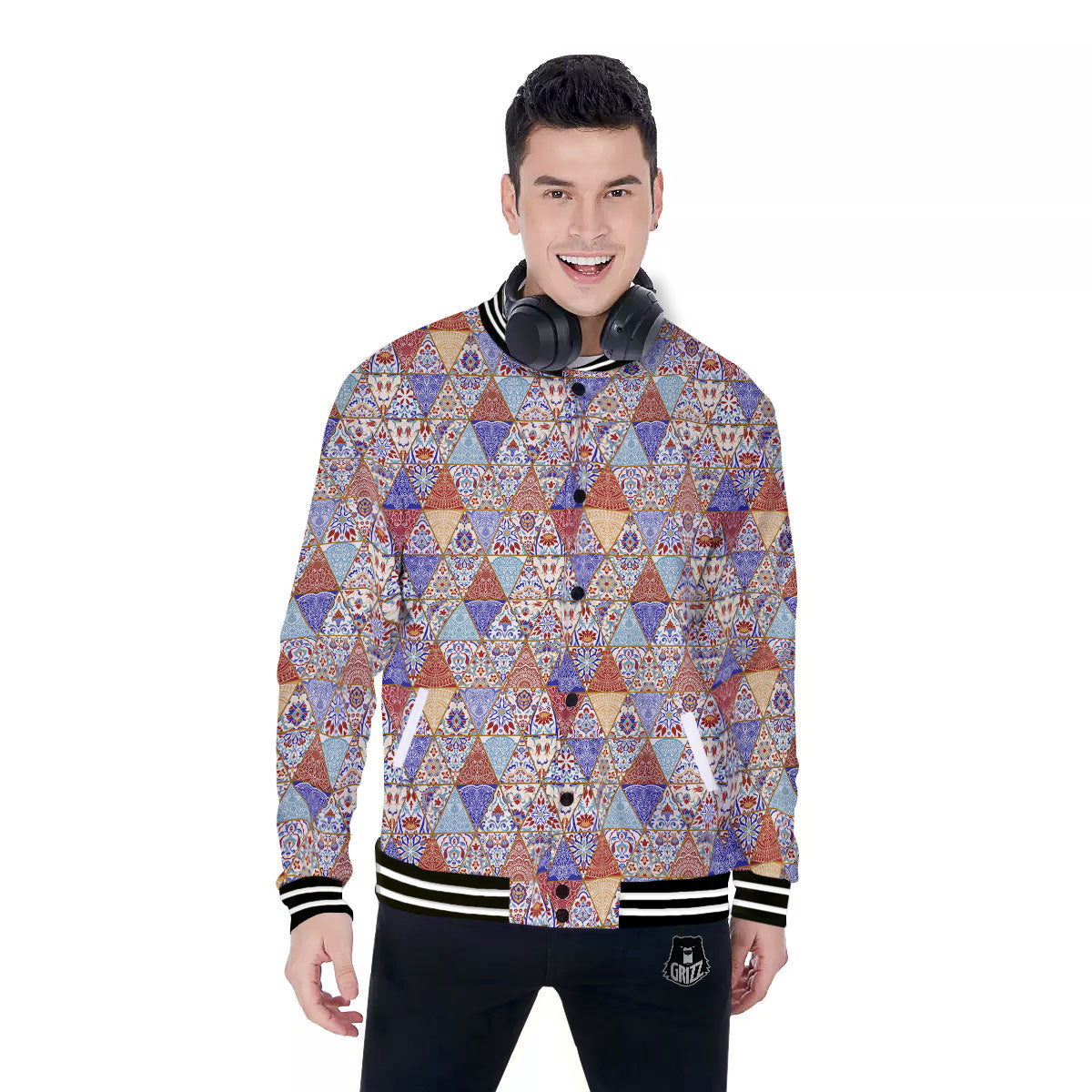 Patchwork Boho Mandala Print Pattern Baseball Jacket-grizzshop